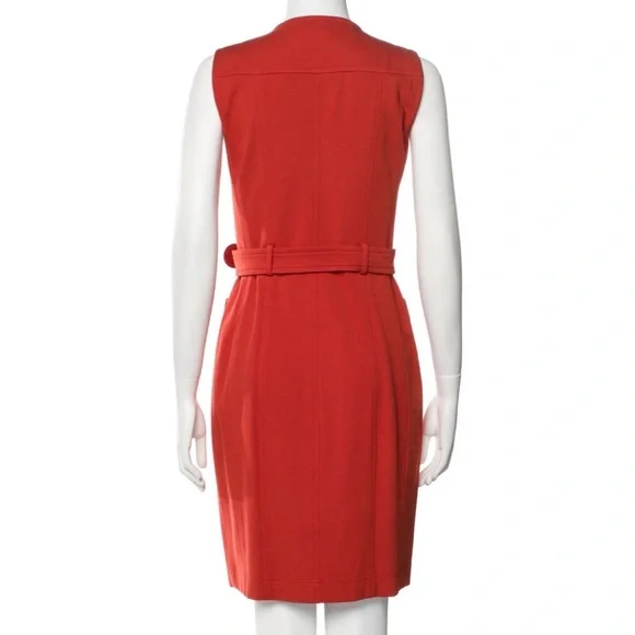 Akris Punto Crew Neck Knee-Length Red Sleeveless Belted Dress US Size 8 - Picture 3 of 12